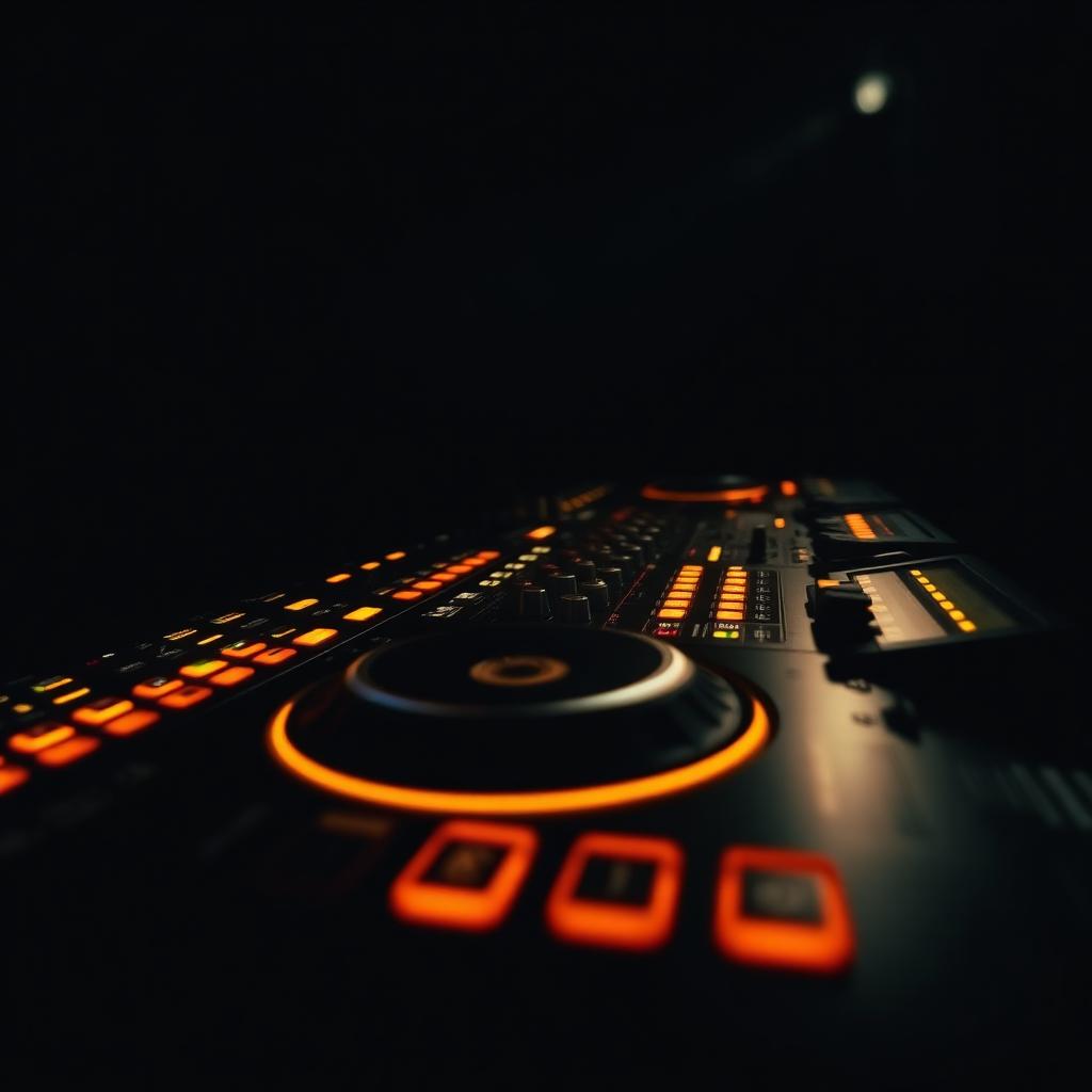 Professional DJ booth and mixer setup