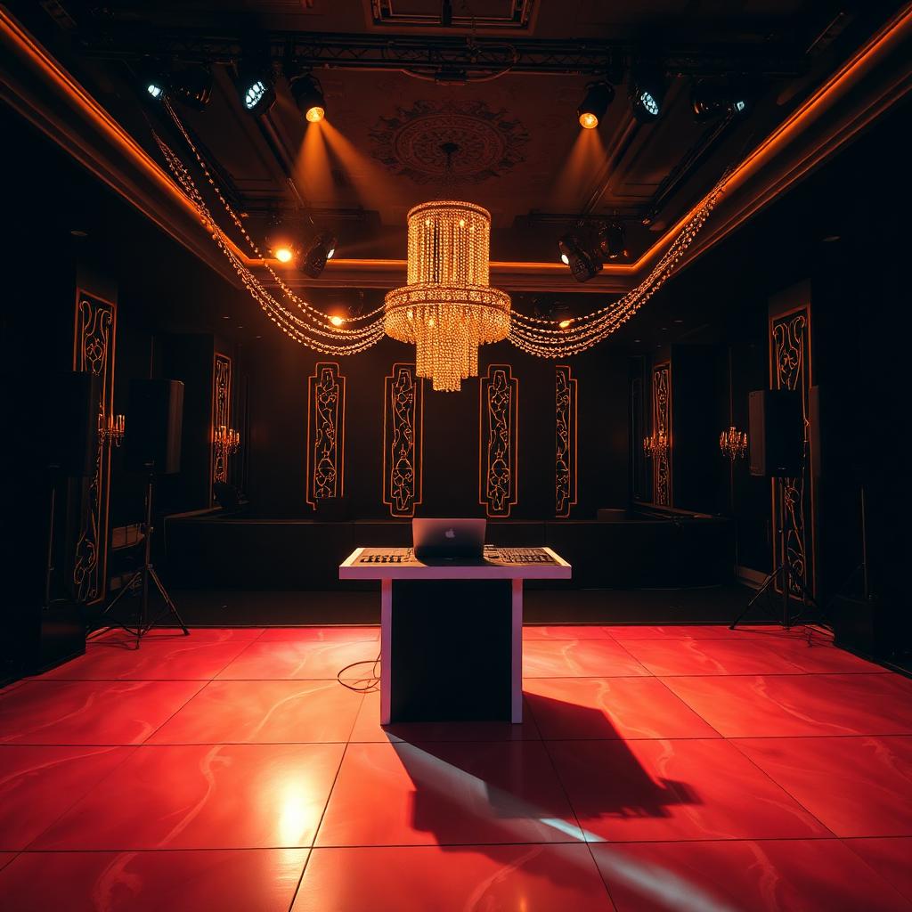 Corporate event DJ setup with uplighting